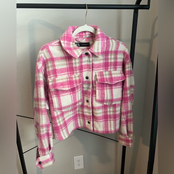 Cropped flannel shirt jacket - Picture 1 of 3